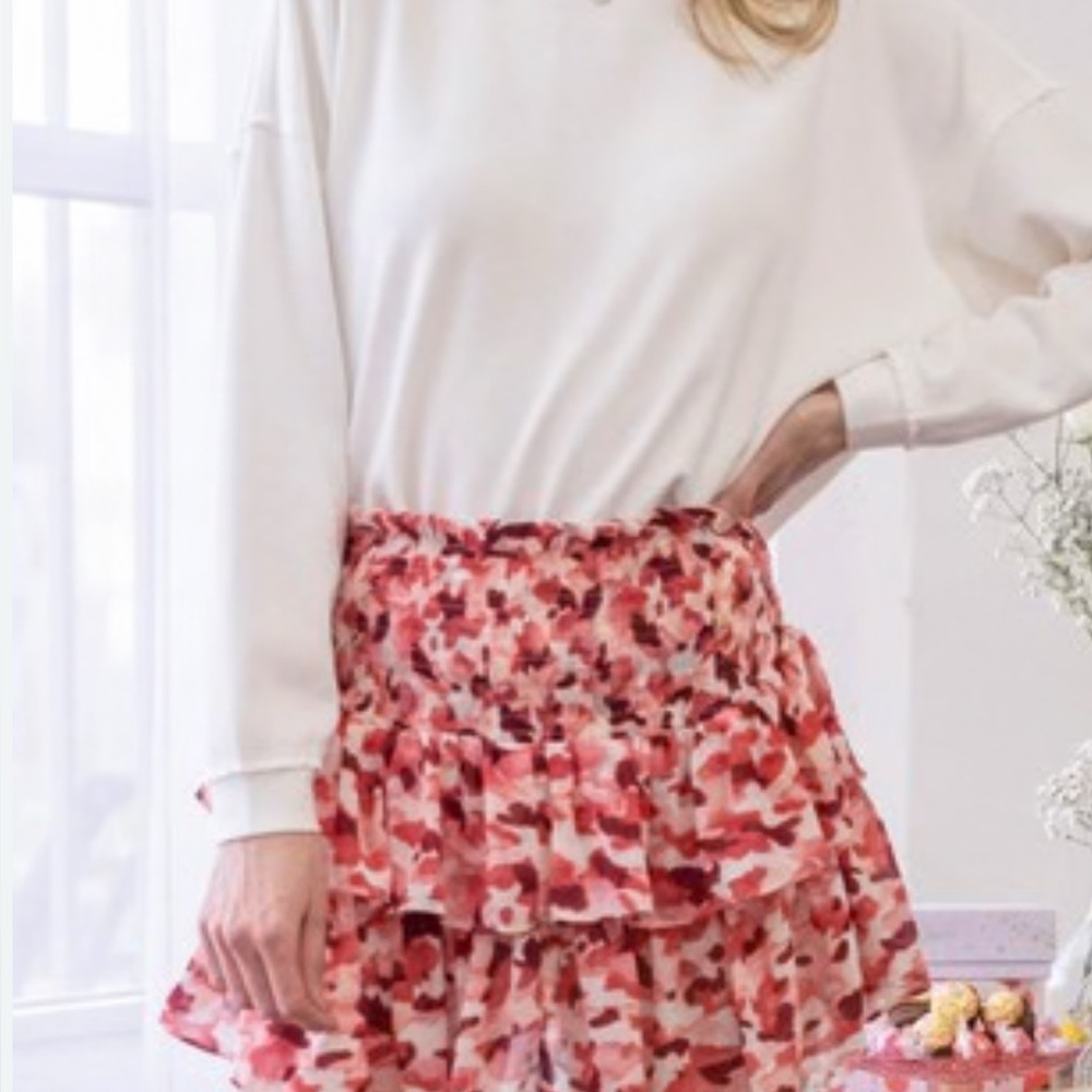 Blu Pepper Red and Pink Floral Mini Skirt